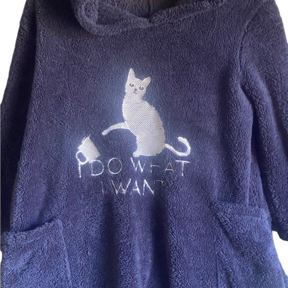 Navy Blue Hooded Sherpa Pullover Sweatshirt. Size XL. - Picture 2 of 6